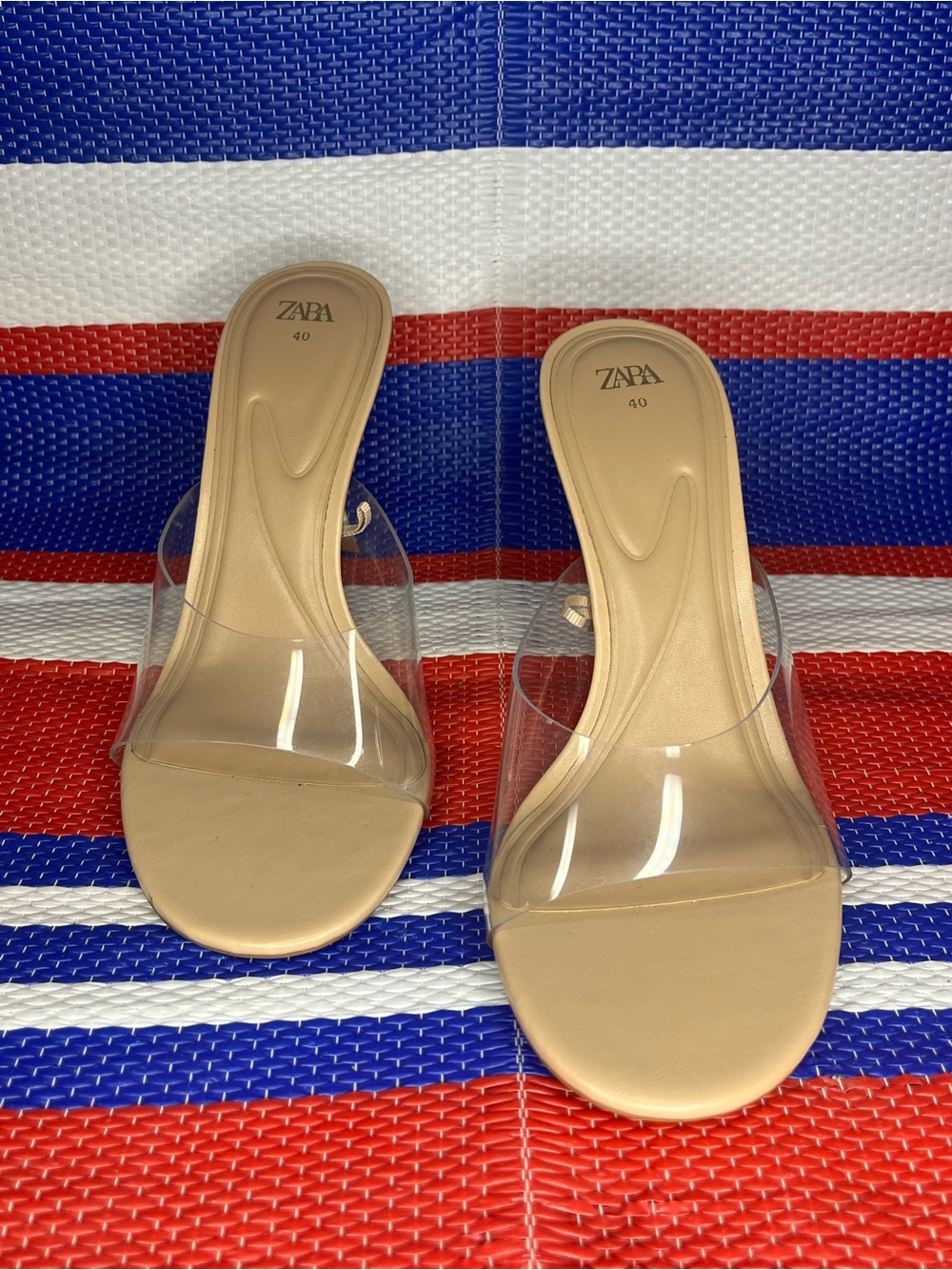 Women’s ZARA Laminated High Heeled Transparent Vinyl Front Strap Mule Sandals 9 - Picture 9 of 11
